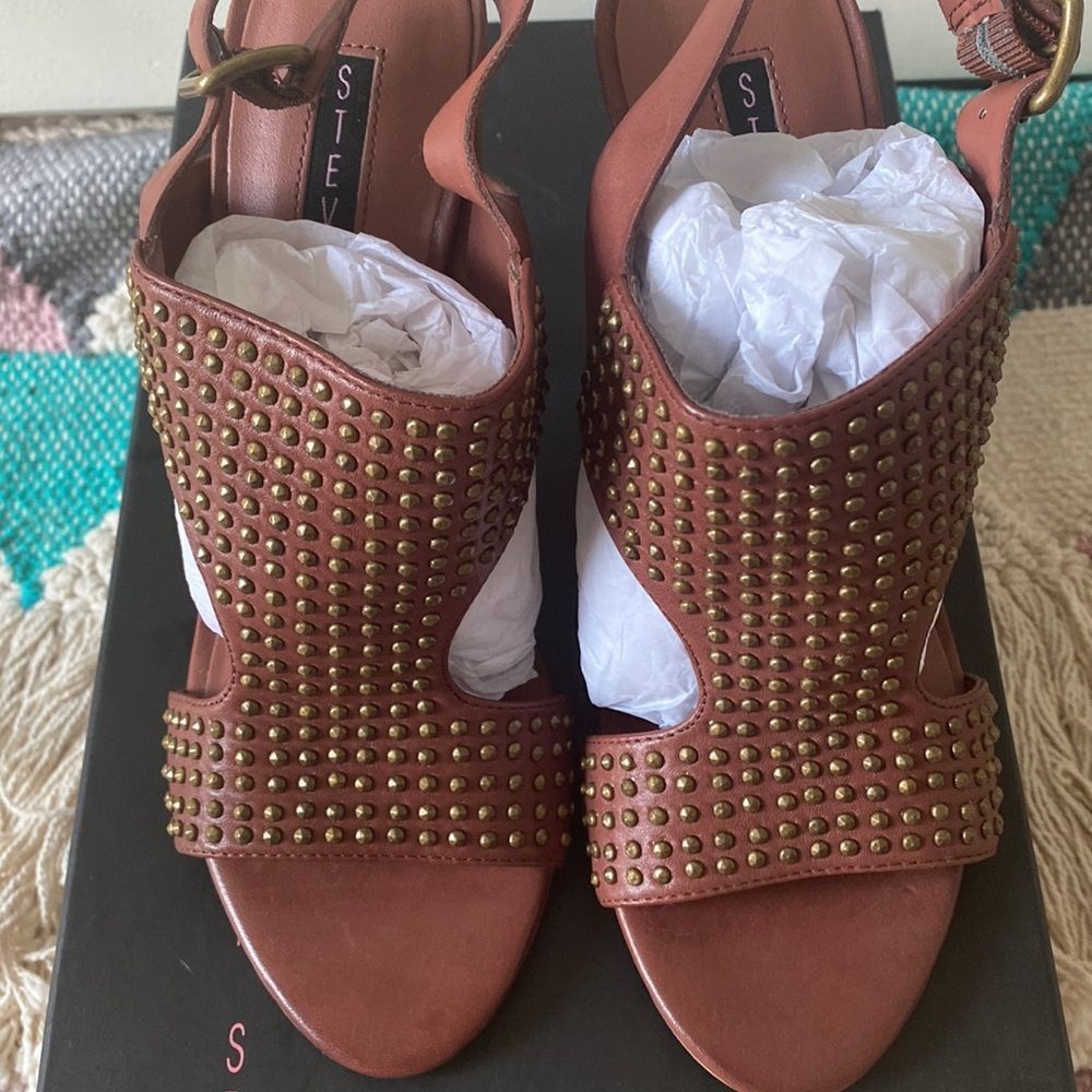 Steven by Steve Madden Carsenn Cognac Studded Leather Heels - Picture 6 of 15